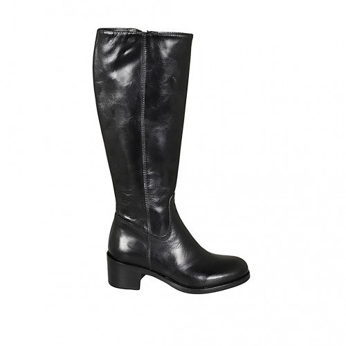 Woman's boot in black leather with zipper heel 5 - Available sizes:  33