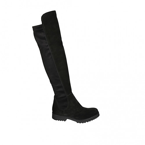Woman's boot in black suede and elastic material with half zipper heel 3 - Available sizes:  33