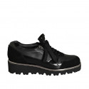 Woman's laced shoe with zippers in black leather, suede and brush-off leather wedge heel 4 - Available sizes:  44