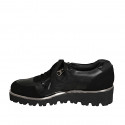Woman's laced shoe with zippers in black leather, suede and brush-off leather wedge heel 4 - Available sizes:  44