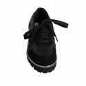 Woman's laced shoe with zippers in black leather, suede and brush-off leather wedge heel 4 - Available sizes:  44