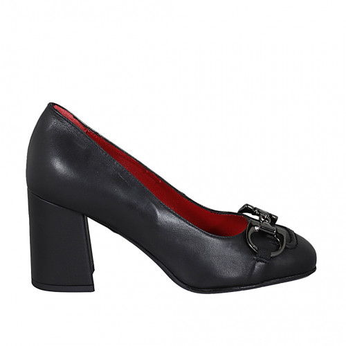 Zapato de salon con accessorio en piel negra para mujer tacon 7 - Tallas disponibles:  33