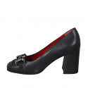 Zapato de salon con accessorio en piel negra para mujer tacon 7 - Tallas disponibles:  33