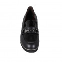 Woman's mocassin with accessory and removable insole in black leather and patent leather heel 5 - Available sizes:  31, 44