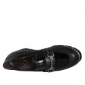 Woman's mocassin with accessory and removable insole in black leather and patent leather heel 5 - Available sizes:  31, 44