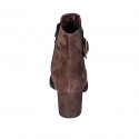 Woman's ankle boot with removable insole, buckle, elastic and zipper in brown suede heel 6 - Available sizes:  32, 43