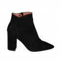 Woman's pointy ankle boot with zipper in black suede heel 9 - Available sizes:  42