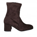 Woman's ankle boot with zipper in brown suede and elastic material heel 6 - Available sizes:  33, 43