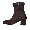 Woman's ankle boot with zipper in brown suede and elastic material heel 6 - Available sizes:  33, 43