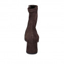 Woman's ankle boot with zipper in brown suede and elastic material heel 6 - Available sizes:  33, 43