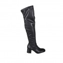 Stivale sopra al ginocchio da donna in pelle ed elasticizzato nero con mezza cerniera tacco 6 - Misure disponibili: 33, 34, 43