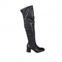 Woman's over-the-knee boot in black elastic material and leather with half zipper heel 6 - Available sizes:  32, 33, 34, 43, 45