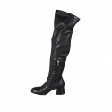 Woman's over-the-knee boot in black elastic material and leather with half zipper heel 6 - Available sizes:  32, 33, 34, 43, 45