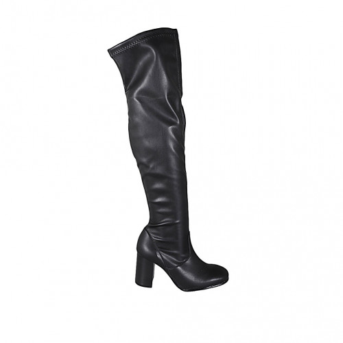 Stivale sopra al ginocchio da donna in pelle ed elasticizzata nera con mezza cerniera tacco 8 - Misure disponibili: 32, 33, 34, 42