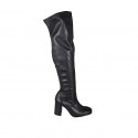 Woman's over-the-knee boot in black elastic material and leather with half zipper heel 8 - Available sizes:  32, 33, 34, 42