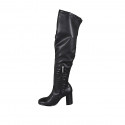 Stivale sopra al ginocchio da donna in pelle ed elasticizzata nera con mezza cerniera tacco 8 - Misure disponibili: 33, 34