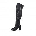 Woman's over-the-knee boot in black elastic material and leather with half zipper heel 8 - Available sizes:  32, 33, 34, 42