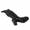 Botas sobre la rodilla para mujer en piel y material elastico negro con media cremallera tacon 8 - Tallas disponibles:  32, 33, 34, 42