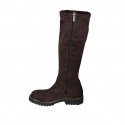 Woman's boot with half zipper in brown suede and elastic material heel 3 - Available sizes:  33, 34