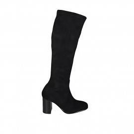 Bota para mujer con media cremallera en material elastico y gamuza negra tacon 8 - Tallas disponibles:  32, 43