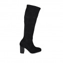 Woman's boot with half zipper in black suede and elastic material heel 8 - Available sizes:  32, 42, 43