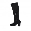 Woman's boot with half zipper in black suede and elastic material heel 8 - Available sizes:  32, 42, 43