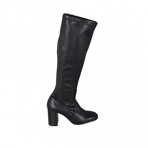 Woman's boot with half zipper in black leather and elastic material heel 8 - Available sizes:  32, 33, 43