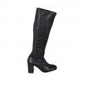 Woman's boot with half zipper in black leather and elastic material heel 8 - Available sizes:  32, 33, 34, 42, 43