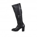 Woman's boot with half zipper in black leather and elastic material heel 8 - Available sizes:  32, 33, 34, 42, 43