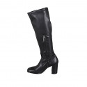 Woman's boot with half zipper in black leather and elastic material heel 8 - Available sizes:  32, 33, 43