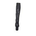Woman's boot with half zipper in black leather and elastic material heel 8 - Available sizes:  32, 33, 43