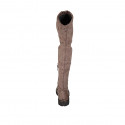 Bottes au dessus de genou pour femmes en daim et matériau elastique taupe avec demi fermeture éclair talon 3 - Pointures disponibles:  43