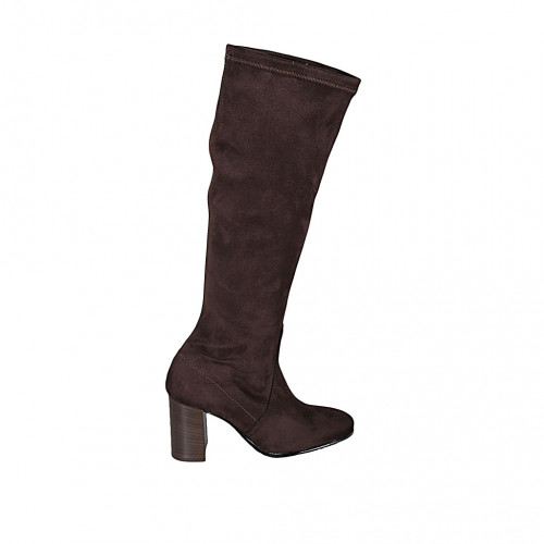 Woman's boot with half zipper in brown suede and elastic material heel 8 - Available sizes:  33, 43, 44