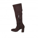 Woman's boot with half zipper in brown suede and elastic material heel 8 - Available sizes:  33, 43, 44