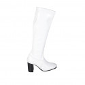 Woman's boot in white elastic material and patent leather with half zipper heel 8 - Available sizes:  42, 44