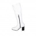 Woman's boot in white elastic material and patent leather with half zipper heel 8 - Available sizes:  42, 44