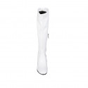 Botas para mujer en charol y material élastico blanco con media cremallera tacon 8 - Tallas disponibles:  42, 44