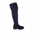 Woman's over-the-knee boot in blue suede and elastic material with half zipper heel 3 - Available sizes:  33, 43