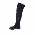 Woman's over-the-knee boot in blue suede and elastic material with half zipper heel 3 - Available sizes:  33, 43