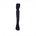Woman's over-the-knee boot in blue suede and elastic material with half zipper heel 3 - Available sizes:  33, 43