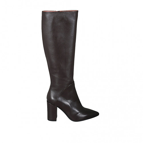 Woman's pointy boot in brown leather...