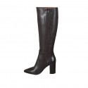 Woman's pointy boot in brown leather with zipper heel 8 - Available sizes:  32