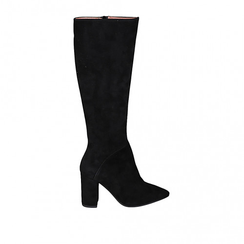 Bottes à bout pointu pour femmes en daim noir avec fermeture éclair talon 8 - Pointures disponibles:  43