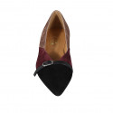 Chaussure à bout pointu a V pour femmes en daim taupe, bordeaux et noir avec boucle talon 3 - Pointures disponibles:  43