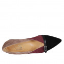 Woman's pointy shoe with V-cut in taupe, maroon and black suede with buckle heel 3 - Available sizes:  43