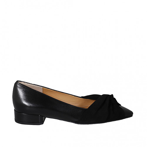 Chaussure à bout pointu pour femmes avec noeud en daim et cuir noir talon 3 - Pointures disponibles:  32
