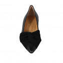 Zapato de salon puntiagudo con moño en gamuza y piel negra para mujer tacon 3 - Tallas disponibles:  32