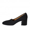 Woman's highfronted shoe in black elastic fabric heel 5 - Available sizes:  31, 32