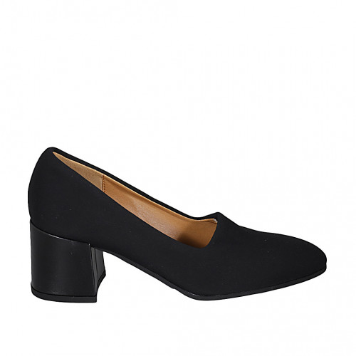 Woman's highfronted shoe in black elastic fabric heel 5 - Available sizes:  31, 32