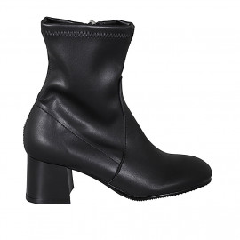 Woman's ankle boot in black leather and elastic material with zipper heel 6 - Available sizes: 33, 42, 44